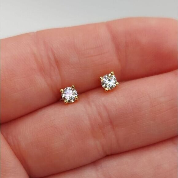 Gold 0.3 Carat Moissanite 925 Silver Sterling Stud Earrings - Picture 3 of 12